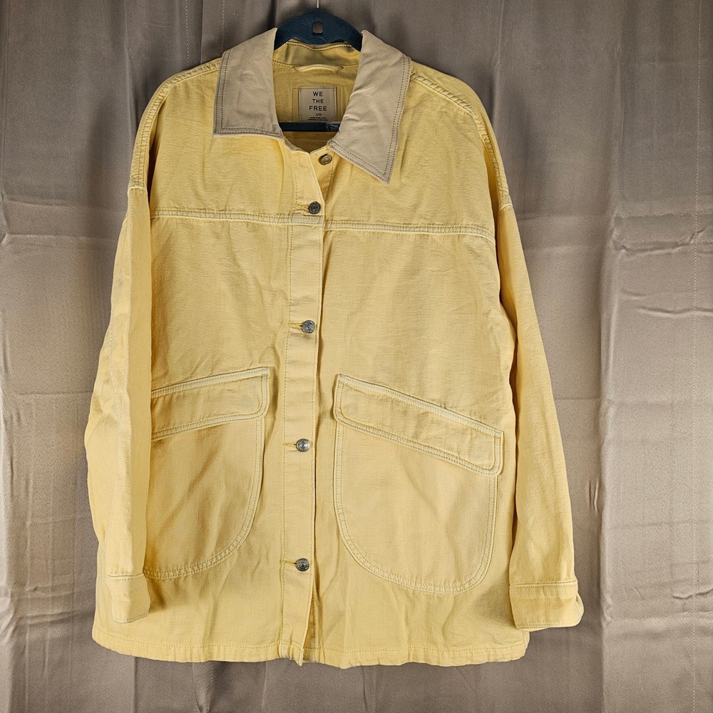 We The Free People Womens Double Cream Lemon Denim Jacket Large Barn‎ Chore Hemp